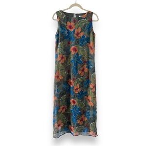 Vintage AGB Byer Dark Tropical Floral Sleeveless Maxi Dress Women’s Size 8